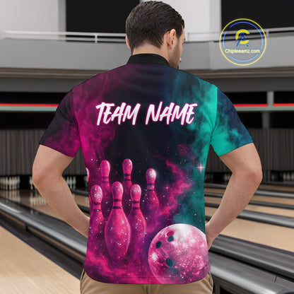 Green and Pink Smoke Bowling Shirts for Women Men Team Bowling Polo & Quarter Zip MBL129