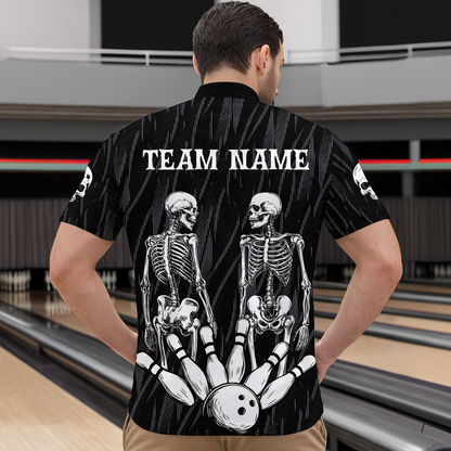 Skull Bowling Shirt for Men 3D Custom Name Team League Bowling Jersey Polo & Quarter-Zip HNT20