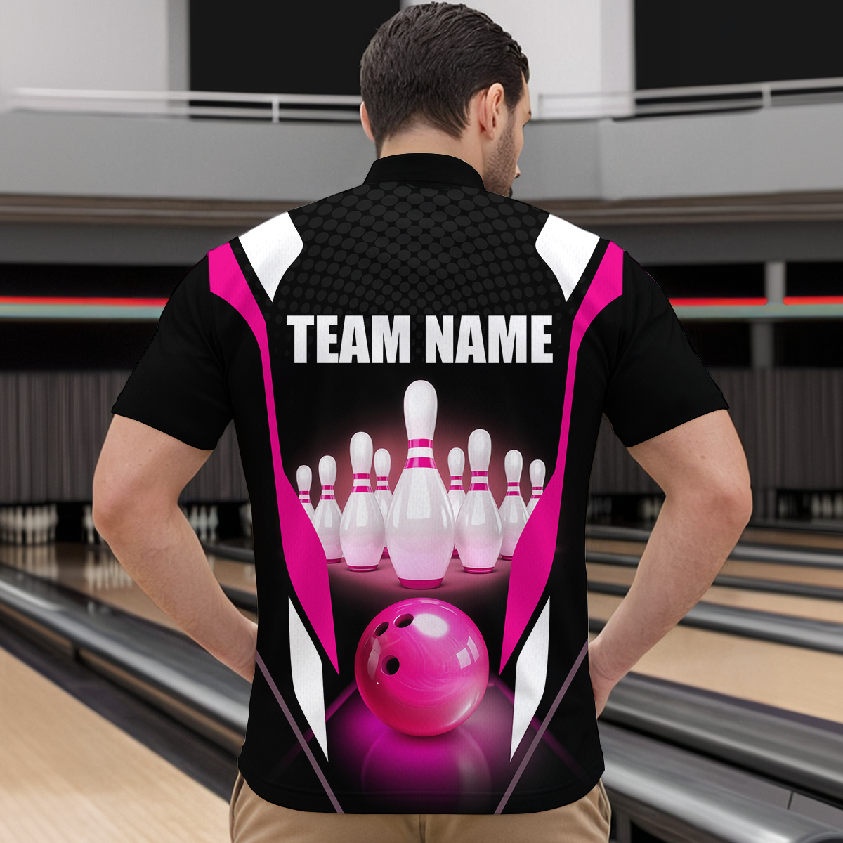 Pink Bowling Shirt for Men and Women Bowling Jersey with Team Bowling Polo & 1/4 Zip MBL42