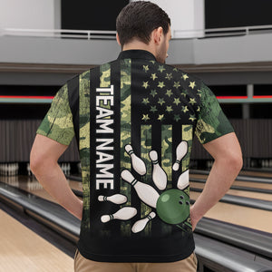 Personalized Camouflage Bowling Shirt American Flag Quarter-Zip Bowling Team Jersey QZT678