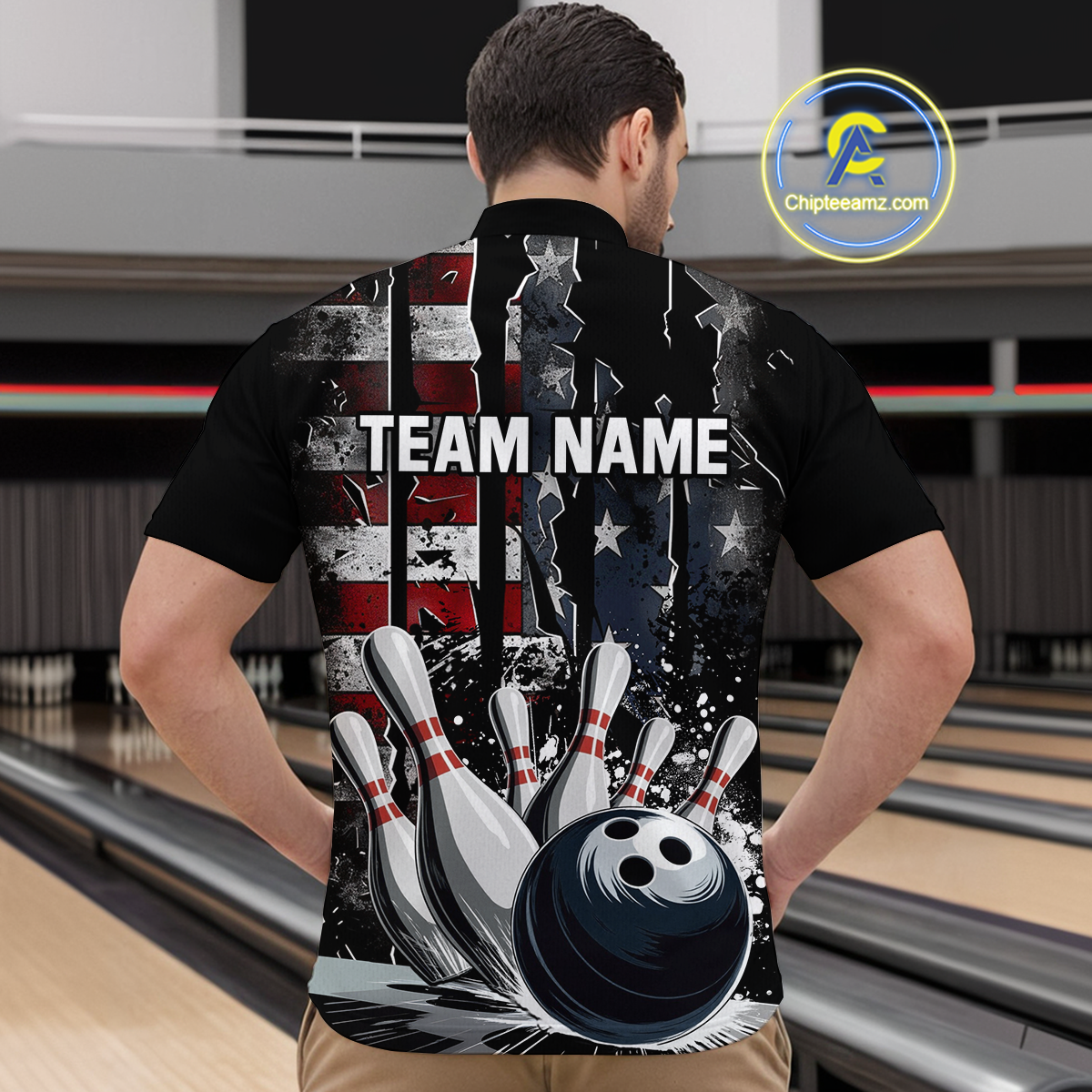 Custom Cracked US Flag Bowling Men Bowling Shirt Polo & Quarter-Zip Bowling Team Jerseys HNT86