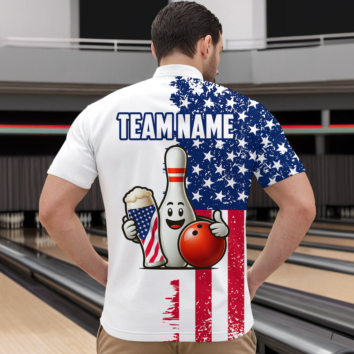Custom Beer Bowling Shirts 1/4 Zip American Beer Bowling Jersey for Men QZT444