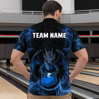 Blue Dragon Custom Name Bowling Shirts For Men, Bowling Team Jersey Polo & Quarter-Zip Shirt HNT39
