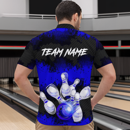 Customize Blue Bowling Shirts for Men Women Team Bowling Polo & 1/4 Zip Shirts MBL81