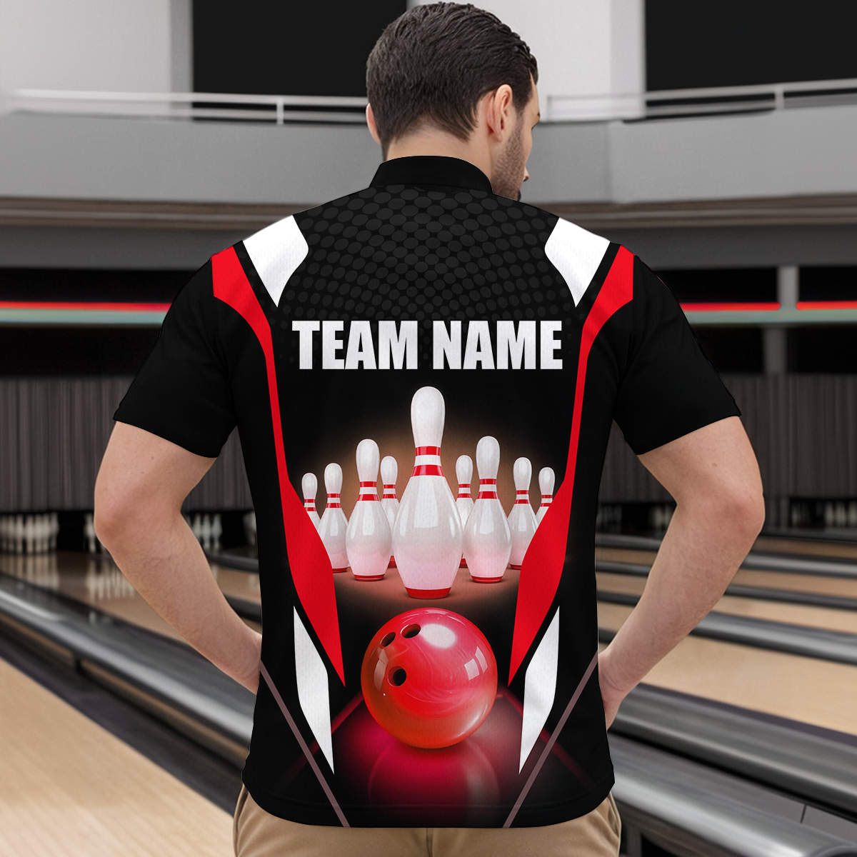Red Bowling Shirt for Men and Women Bowling Jersey with Team Bowling Polo & 1/4 Zip MBL42