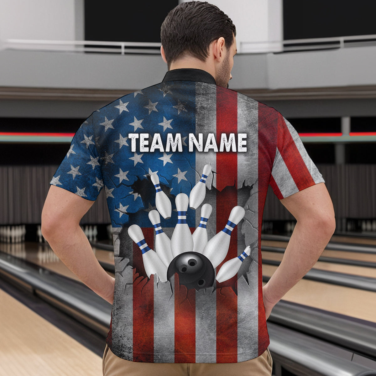 Custom American Flag Bowling Shirts for Men and Women Patriotic Bowling Polo& 1/4 Zip MBL54
