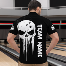 Load image into Gallery viewer, Black Skull Bowling Jersey Men Custom Bowling Team Shirts Bowling Men Quarter-zip Shirt CP31