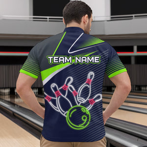 Custom Green&Blue Bowling Shirts for Men Women Team Bowling Polo & 1/4 Zip Shirt MBL41