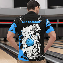 Load image into Gallery viewer, Custom Blue Butterflies Bowling Shirt for Men Women Team Bowling Polo&amp;Quater Zip MBL76