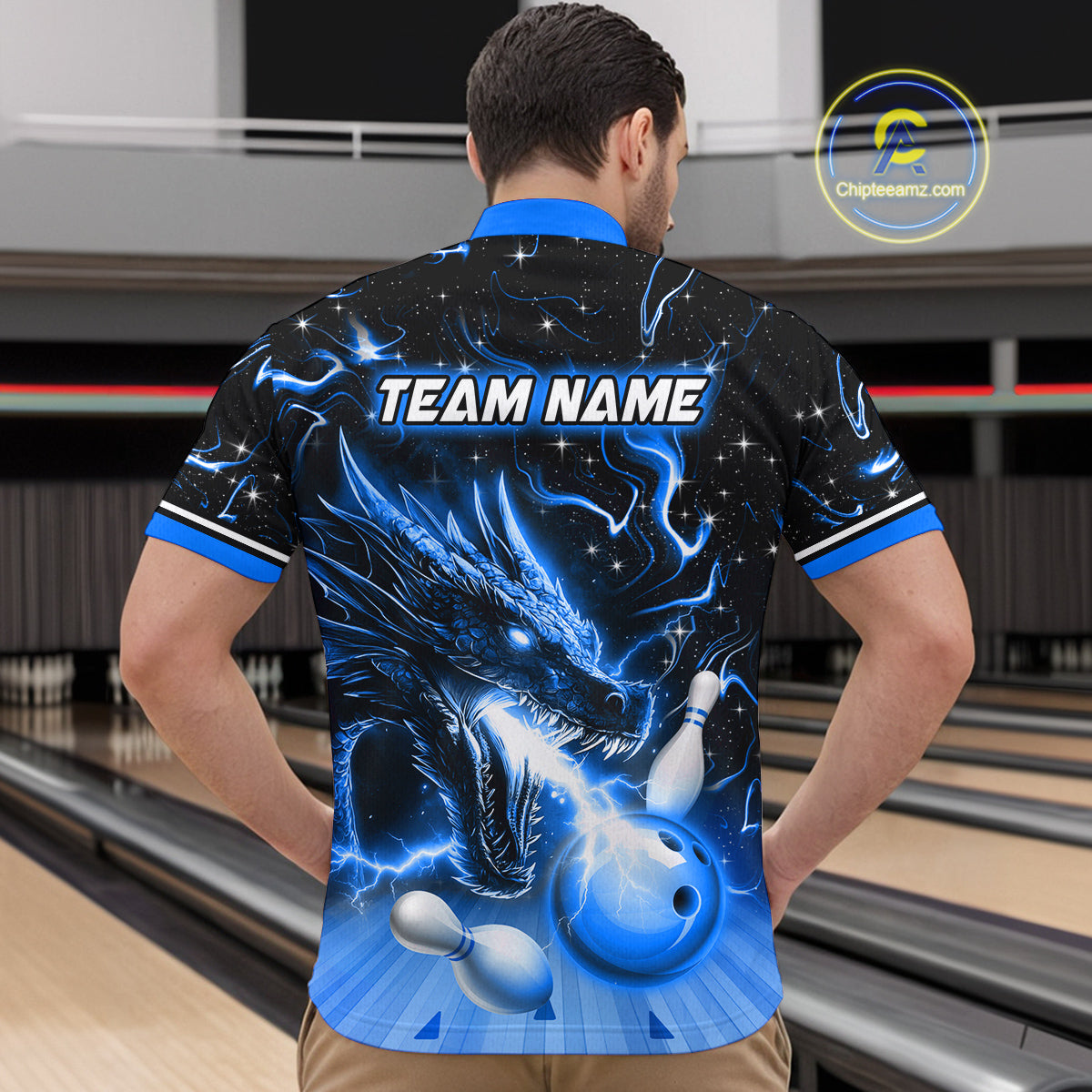Blue Dragon Flaming Bowling Shirt for Men and Women Custom Bowling Jersey for Team MBL87