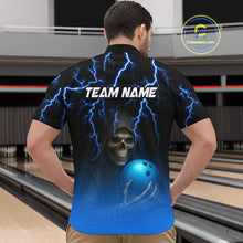 Load image into Gallery viewer, Custom Blue Thunder Skeleton Bowling Jersey for Men Bowling Polo &amp; 1/4 Zip Bowling Team Shirts HNT108