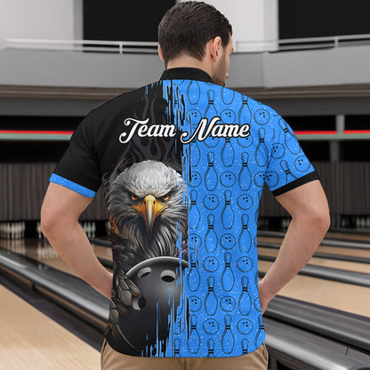 Blue Eagle Bowling Custom Men Bowling Shirt Polo & Quarter-Zip Bowling Team Jerseys HNT49