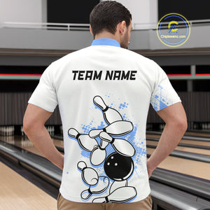 Blue Vintage Bowling Custom Men Bowling Shirt Polo & Quarter-Zip Bowling Team Jerseys HNT68