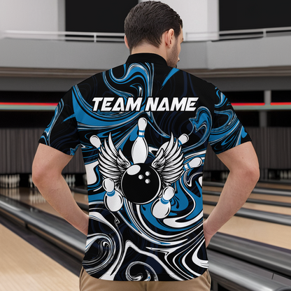Personalized Bowling Shirt for Men and Women Bowling Team Jersey Blue 1/4 Zip Shirt QZT601