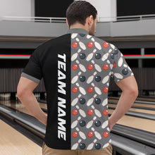 Load image into Gallery viewer, Dark Grey Bowling Pattern Custom Men Bowling Polo &amp; Quarter-Zip Shirts Bowling Team Jerseys HNT45