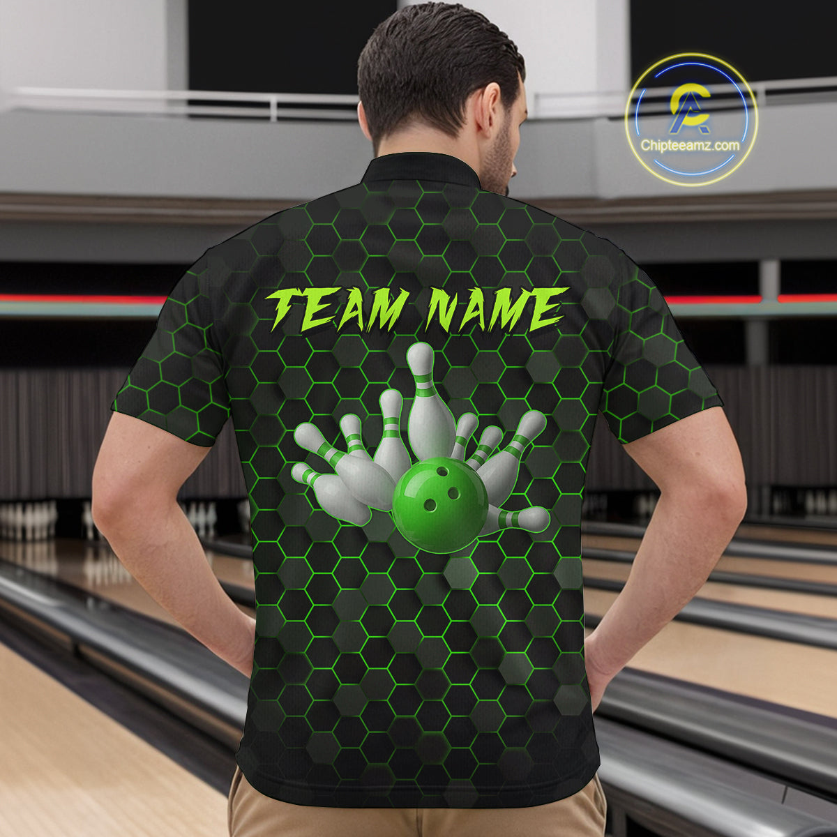 Custom Strike Green Bowling Men Bowling Shirt Polo & Quarter-Zip Bowling Team Jerseys HNT79
