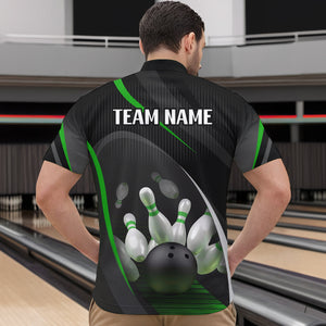 Green Bowling Shirts for Men Women Team Custom Bowling Polo & Quarter Zip Shirt MBL71