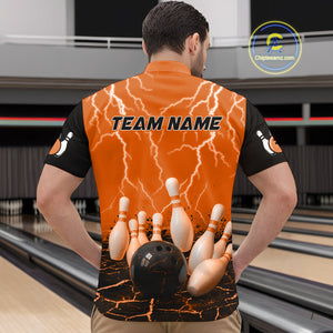 Orange Thunder Lightning & Lava Bowling Shirt for Men Women Team Bowling Jersey MBL92