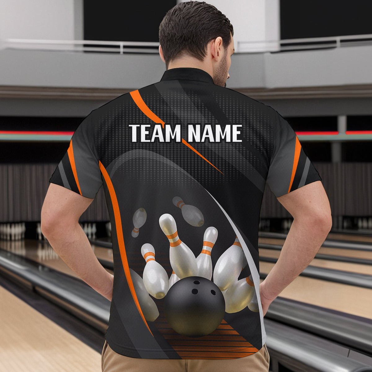 Orange Bowling Shirts for Men Women Team Custom Bowling Polo & Quarter Zip Shirt MBL71