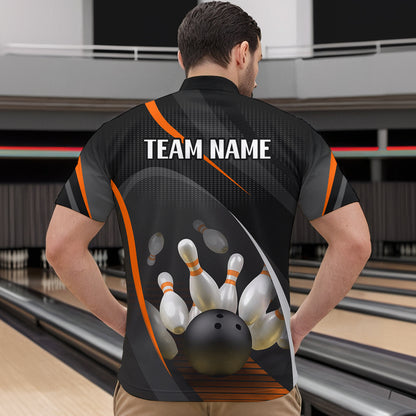 Orange Bowling Shirts for Men Women Team Custom Bowling Polo & Quarter Zip Shirt MBL71