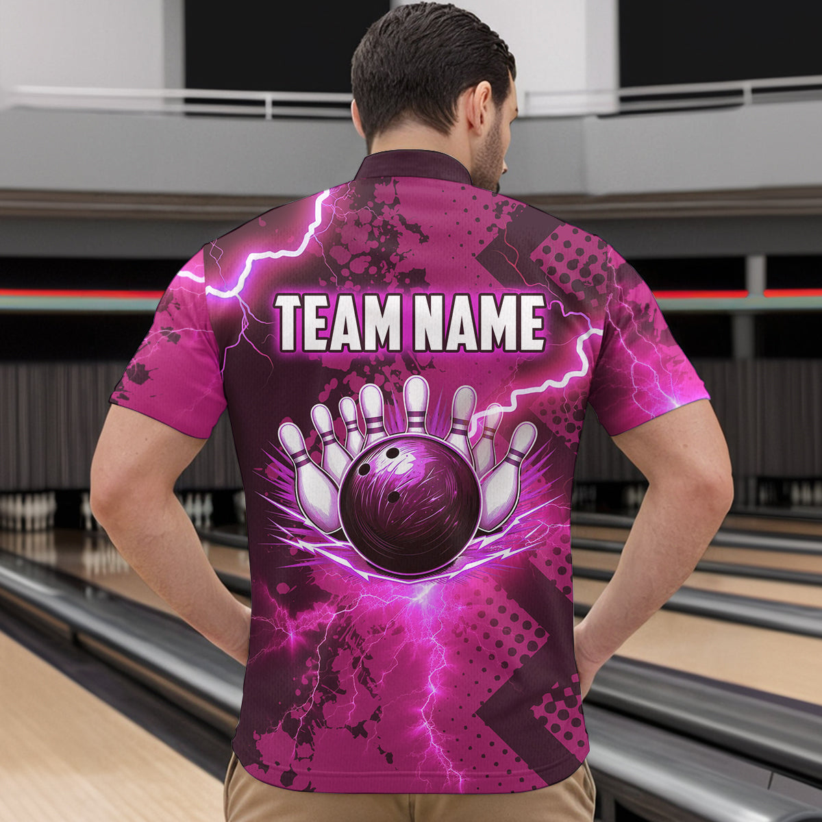 Thunder Lightning Bowling Shirt Pink Bowling Jersey Men Women Team Bowling Shirts MBL64