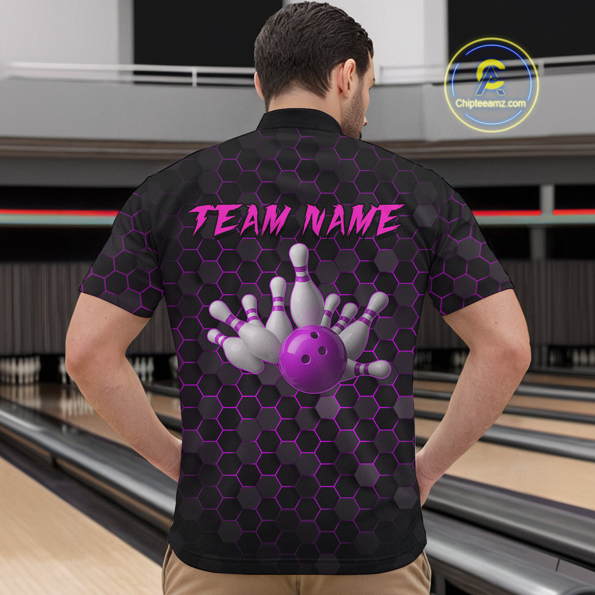 Custom Strike Purple Bowling Men Bowling Shirt Polo & Quarter-Zip Bowling Team Jerseys HNT79