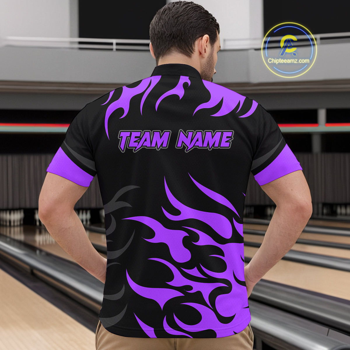 Black and Purple Flame Bowling shirts for Men Custom team bowling jerseys, mens bowling apparel NQS10269