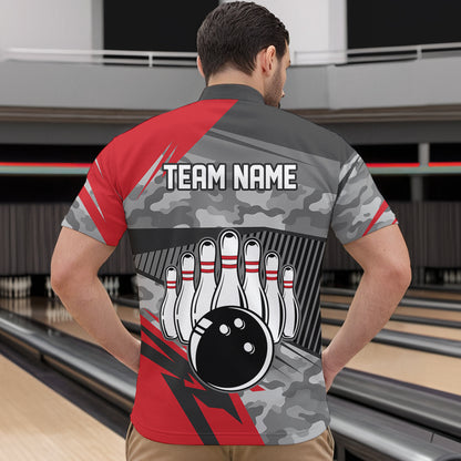 Red Camo Bowling Shirts for Women Men Custom Team Bowling Polo & 1/4 Zip Shirt MBL61