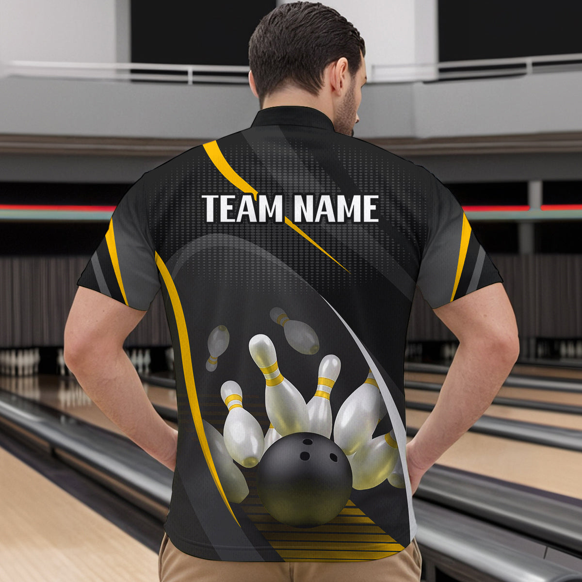 Yellow Bowling Shirts for Men Women Team Custom Bowling Polo & Quarter Zip Shirt MBL71