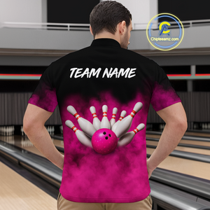 Pink Smoke Bowling Shirts for Men Women Team Personalized Bowling Polo and Quarter Zip MBL130