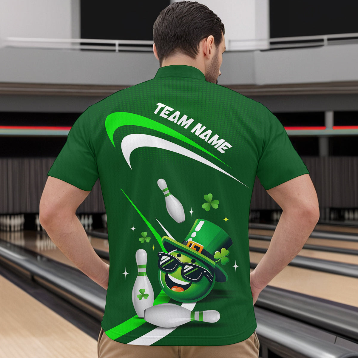 Custom Green St Patrick Day Bowling Shirt Lucky Funny Quarter-Zip Bowling Jersey QZT623