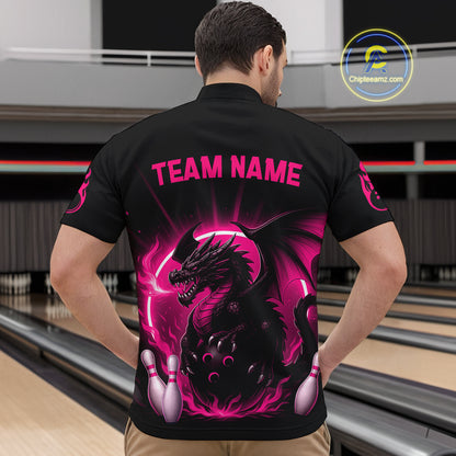 Pink Flame Dragon Bowling Shirt Custom Strike Bowling Team Jersey for Men Uniform QZT726