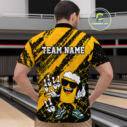 Custom Funny Beer Bowling Shirt Team Bowling League Jersey for Men Polo & 1/4-Zip QZT759