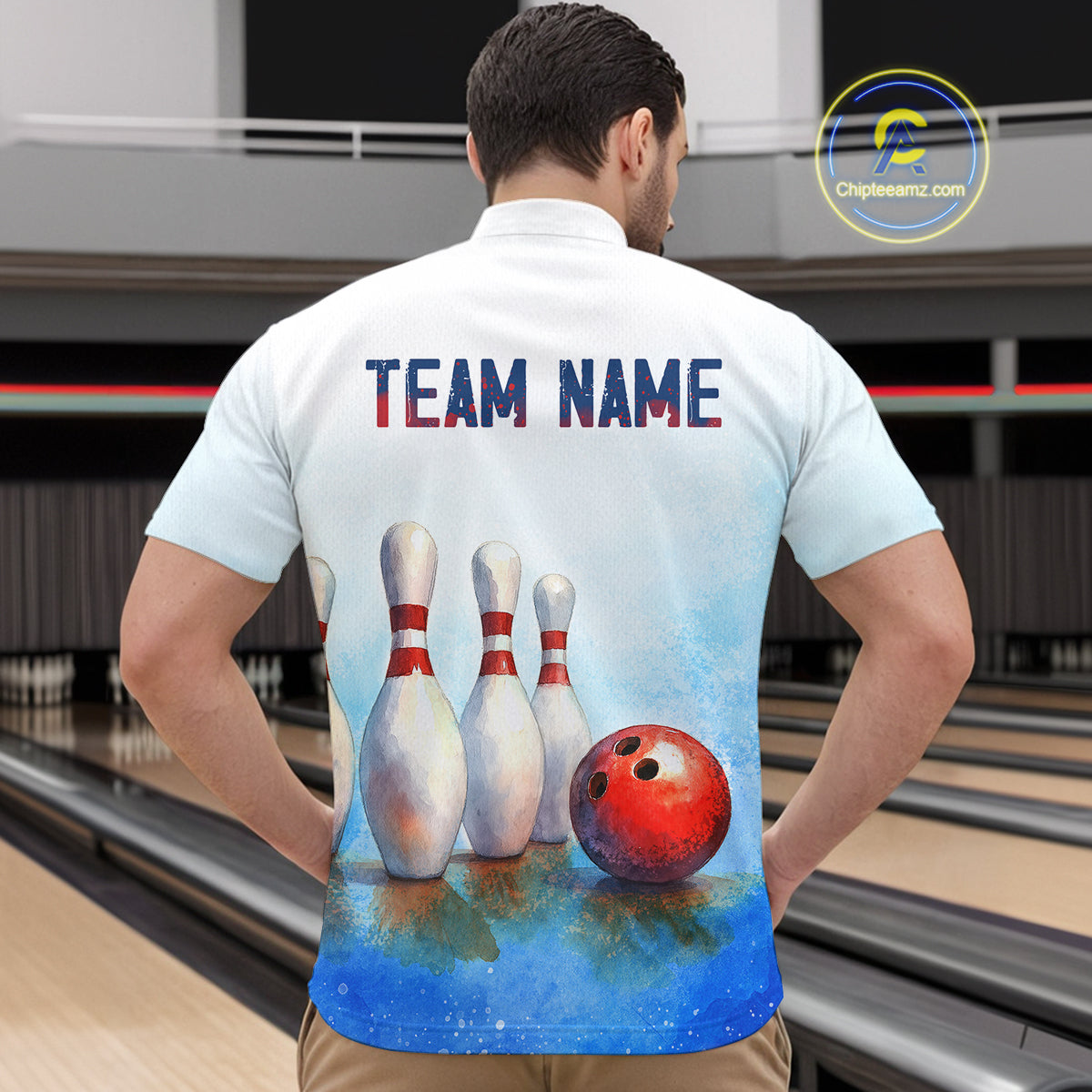 Watercolor Blue Bowling Shirts for Men Women Team Bowling Jersey for Bowlers MBL142
