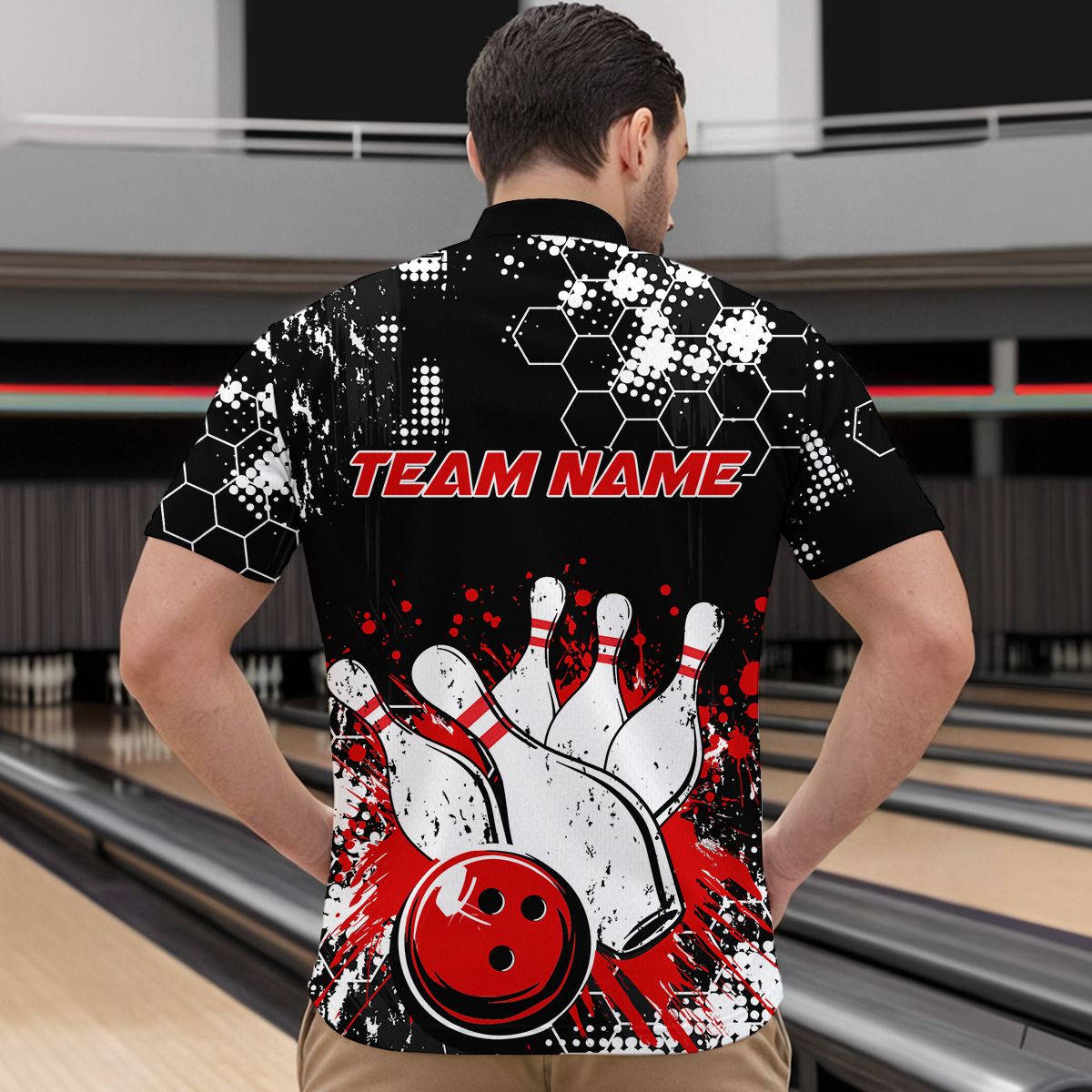 Red Watercolor Bowling Shirts Men Women Team Custom Bowling Polo & 1/4 Zip Shirt MBL60