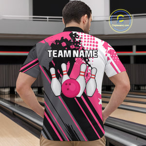 Custom Pink Bowling Shirts for Men Women Team Bowling Polo and Quarter Zip MBL104