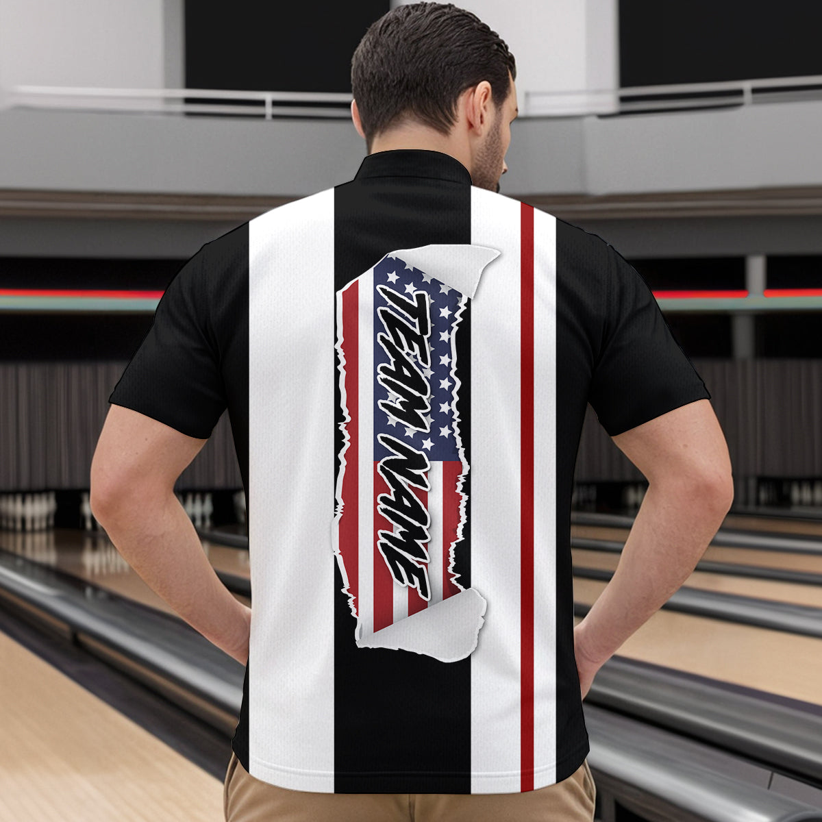 American Flag Bowling Shirt Patriotic Bowling Jersey for Men Women Bowling Polo&1/4 Zip MBL29