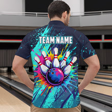 Load image into Gallery viewer, Custom Teal Bowling Shirt for Women Men Bowling Water Color Bowling Polo &amp; 1/4 Zip Shirts MBL37