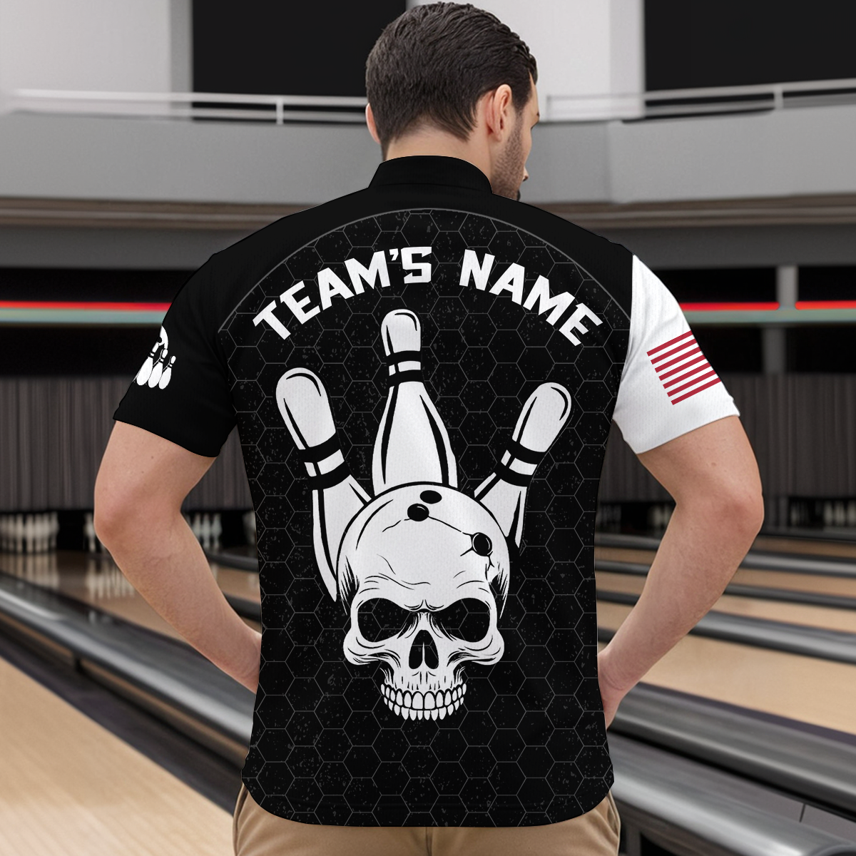 Custom Bowling 1/4-Zip Shirt for Men Women Skull Bowling Jersey Bowling Team League QZT47-4