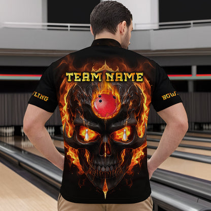 Skull Bowling Shirt For Men Flame Bowling Team League Jersey Custom Bowling 1/4 Zip Shirt BDT333
