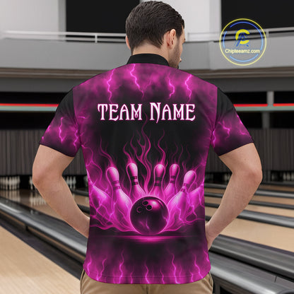 Custom Pink Flame Bowling Shirts for Women Men Team Bowling Polo and Quarter Zip MBL132