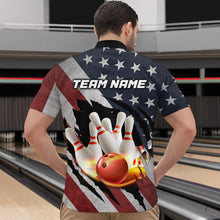 Load image into Gallery viewer, American Flag Bowling Shirt Fire Patriotic Bowling Shirts for Men Women Bowling Jersey MBL19
