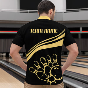 Black&Gold Bowling Quarter-Zip Shirt Men Custom Bowling Jersey Vintage Bowling Team League Shirt BDT116