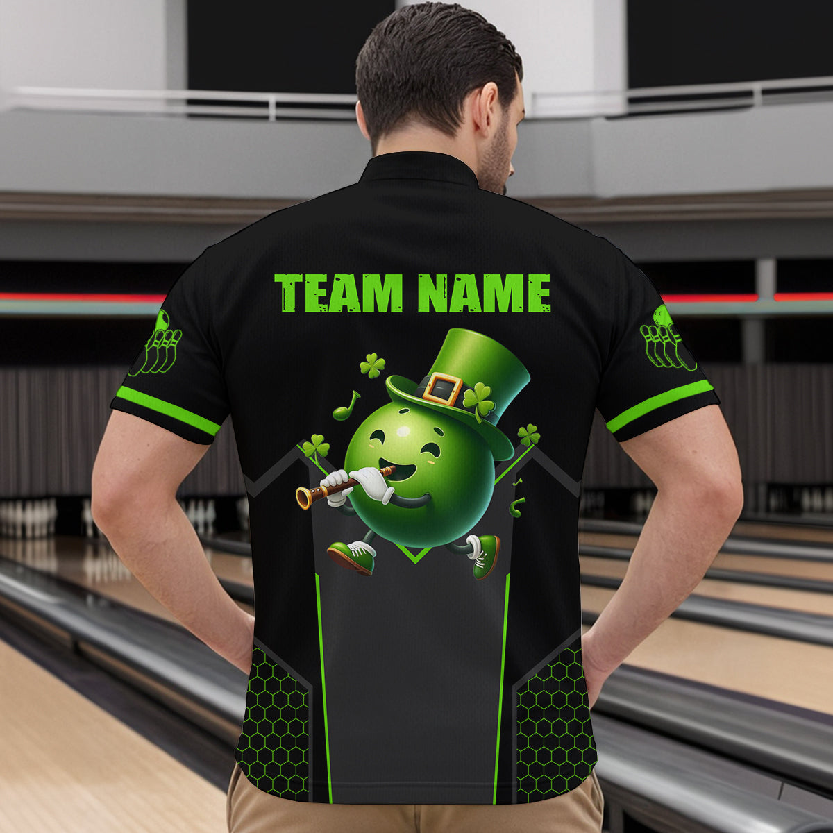 Personalized St Patrick Day Bowling Shirt Quarter-Zip Green Bowling Jersey Team League QZT621