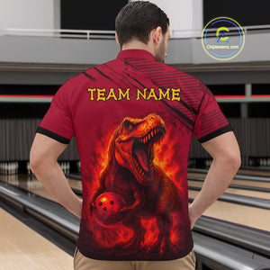Red Dinosaur Bowling Custom Men Bowling Shirt Polo & Quarter-Zip Bowling Team Jerseys HNT72