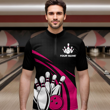 Load image into Gallery viewer, Pink Bowling Jersey Men Custom Bowling Team Shirts Unisex Bowling Men Short Sleeve Quarter-zip Shirt CP29