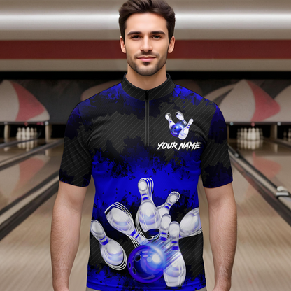 Customize Blue Bowling Shirts for Men Women Team Bowling Polo & 1/4 Zip Shirts MBL81