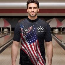 Load image into Gallery viewer, Personalized US Flag Bowling Shirt Eagle Bowling Jersey Quarter-Zip Shirt Bowling for Men QZT274