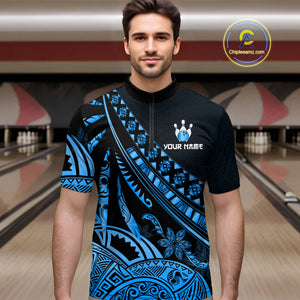 Blue Vintage Bowling Custom Men Bowling Shirt Polo & Quarter-Zip Bowling Team Jerseys HNT69
