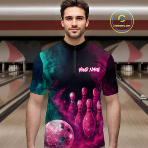 Green and Pink Smoke Bowling Shirts for Women Men Team Bowling Polo & Quarter Zip MBL129
